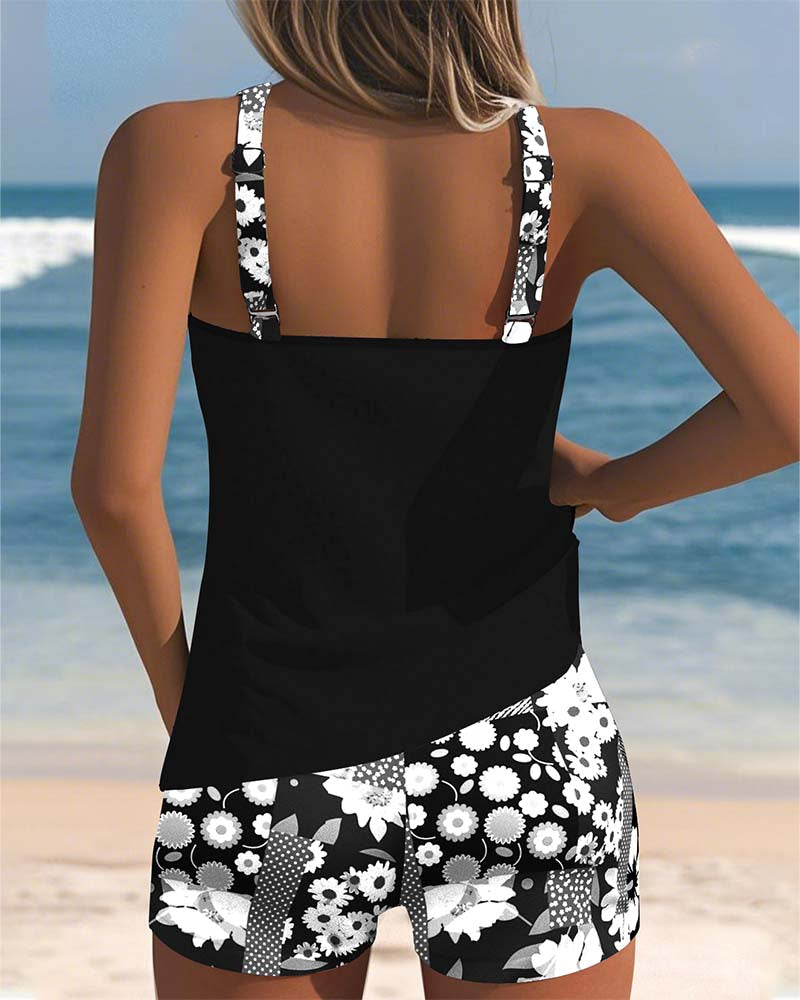 Maëlle | Sporty Floral Print Tankini