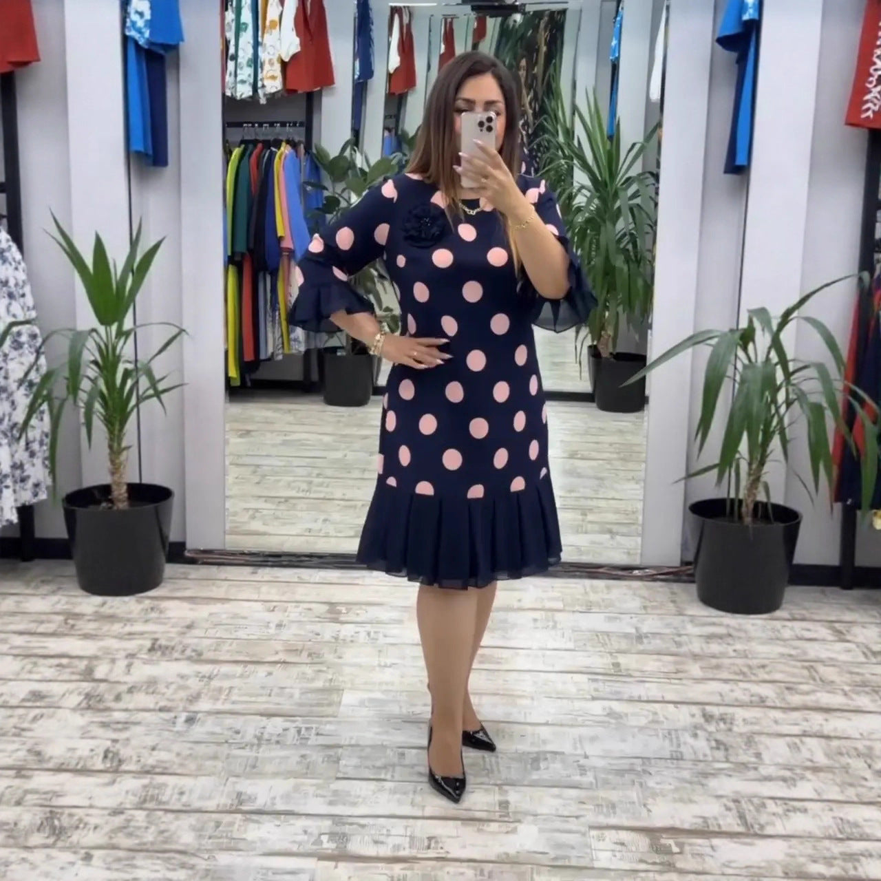Jessica | Pleated Polka Dot Dress