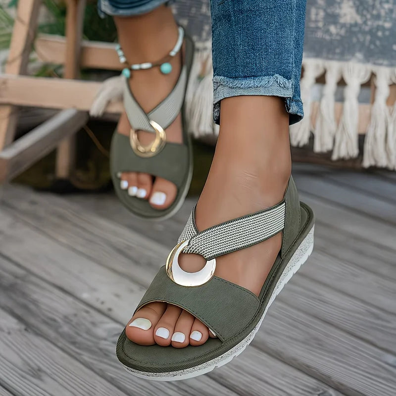 Simone | Flat Sandals with Metal Buckle Detail