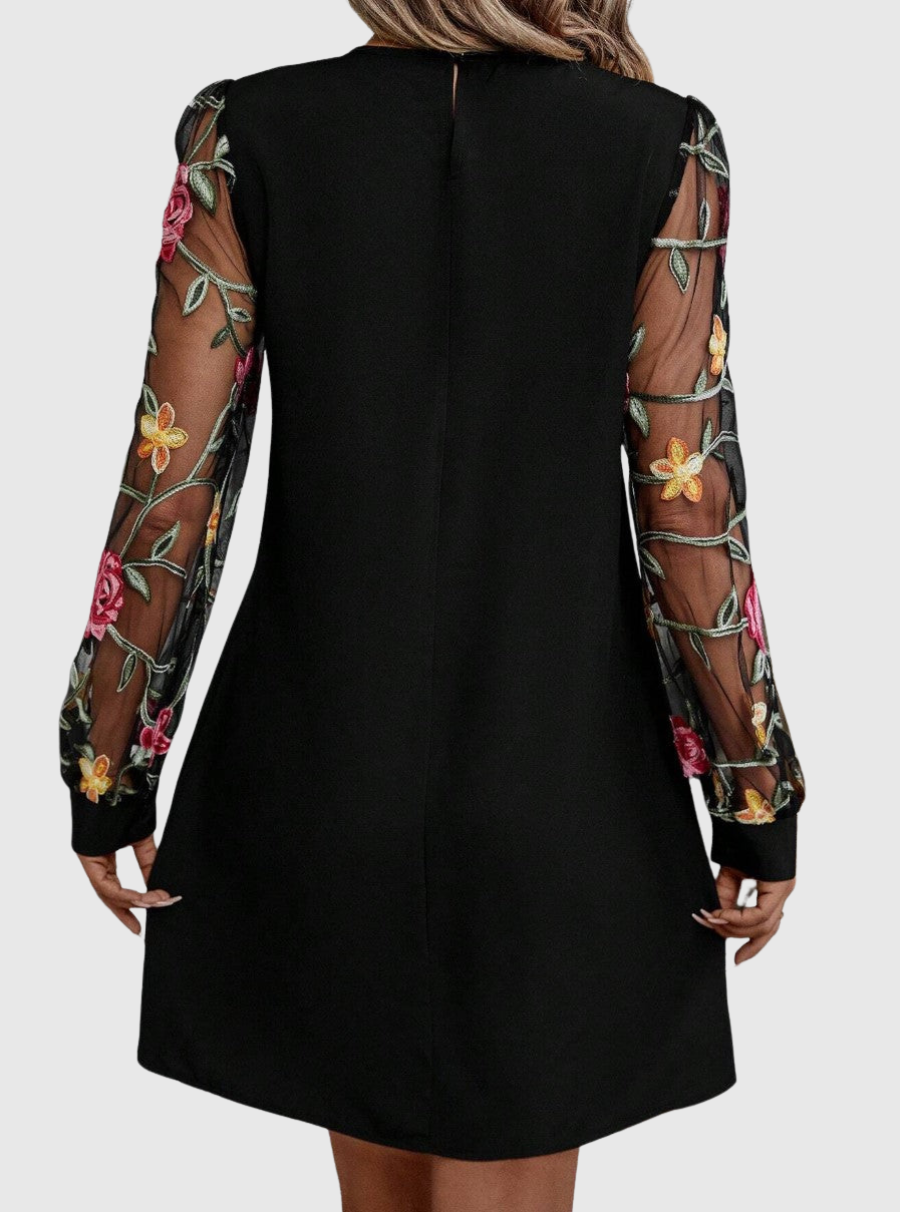 Ellis | Women's Dress with Plunging Neckline and Sheer Sleeves