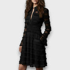 Parisa | Black Midi Dress with Sheer Fringe