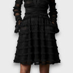 Parisa | Black Midi Dress with Sheer Fringe