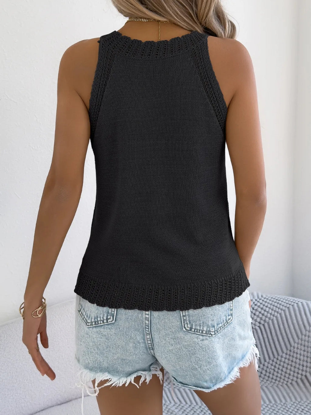 LARISSA | Openwork Sleeveless Knit Tank